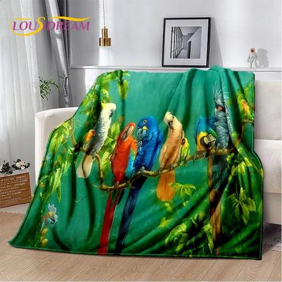 Couverture en peluche douce avec perroquet, oiseaux colorés, couverture en flanelle, pour salon, chambre à coucher, lit, canapé, pique-nique, pour enfants