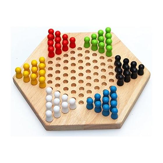 Sasuga Wooden Hexagon Checkers Game Board Game Children s Educational Toy Adults Can Enjoy Brain Training Toy (Natural)