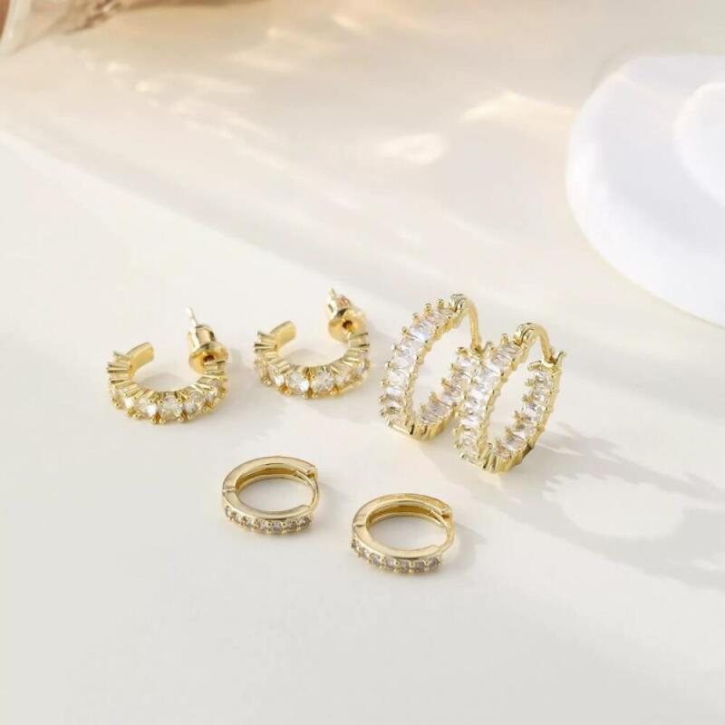 3Pcs/Set Vintage Zircon Huggie Hoop Earrings for Women Fashion Geometric Circle Ear Buckle Earrings Piercing Jewelrys Gifts