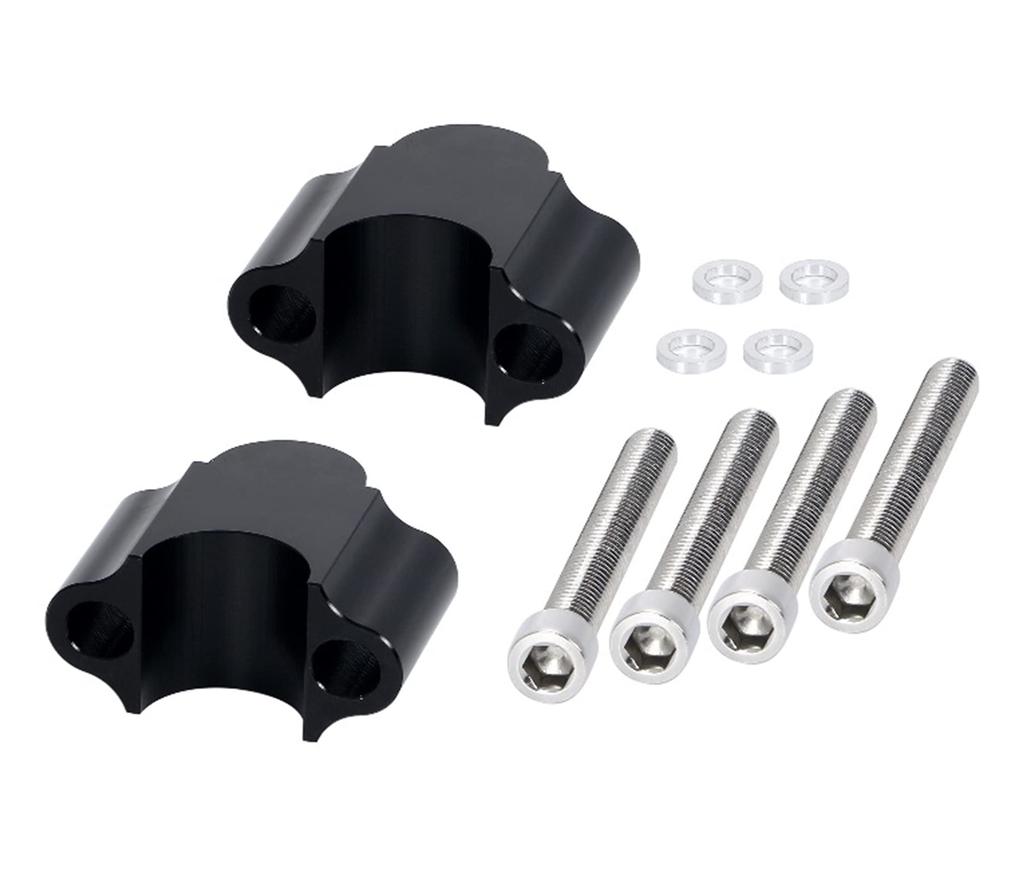 Set of 2 Black 22mm Handlebar Post Spacers for Motorcycles, Increases Handlebar Post Height by 3cm, Fits Standard Bars (Black, 22mm)