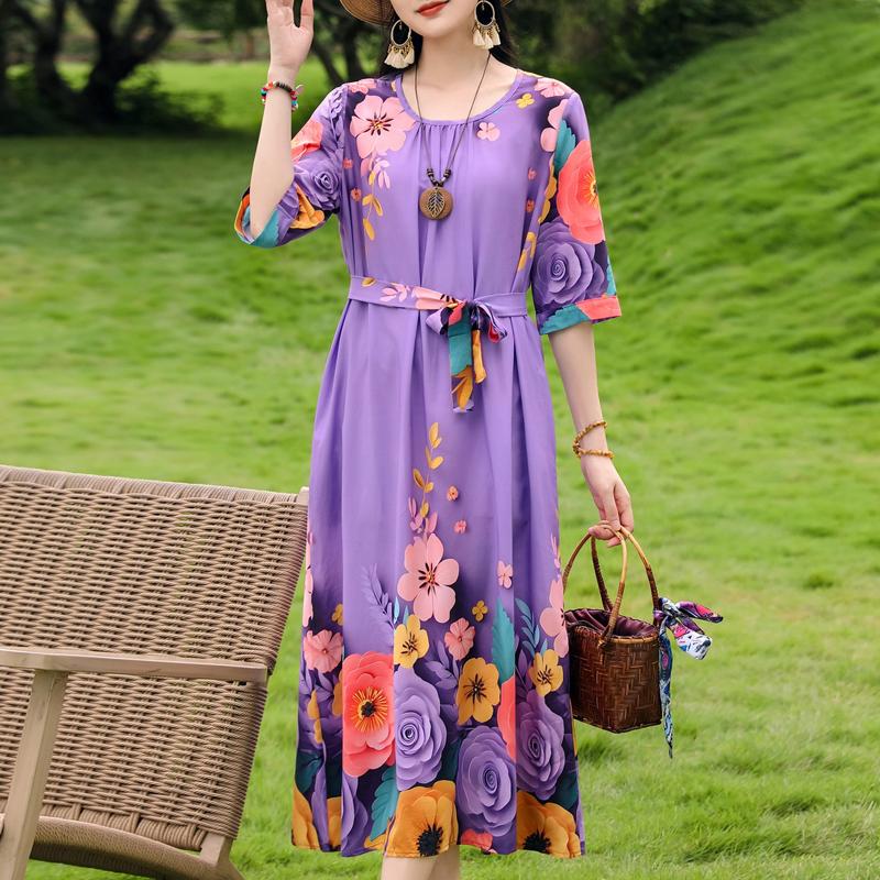 Plus Size Women's Half Sleeve Midi Dress, Casual Loose Floral Print Daily Wear Dress for Ladies