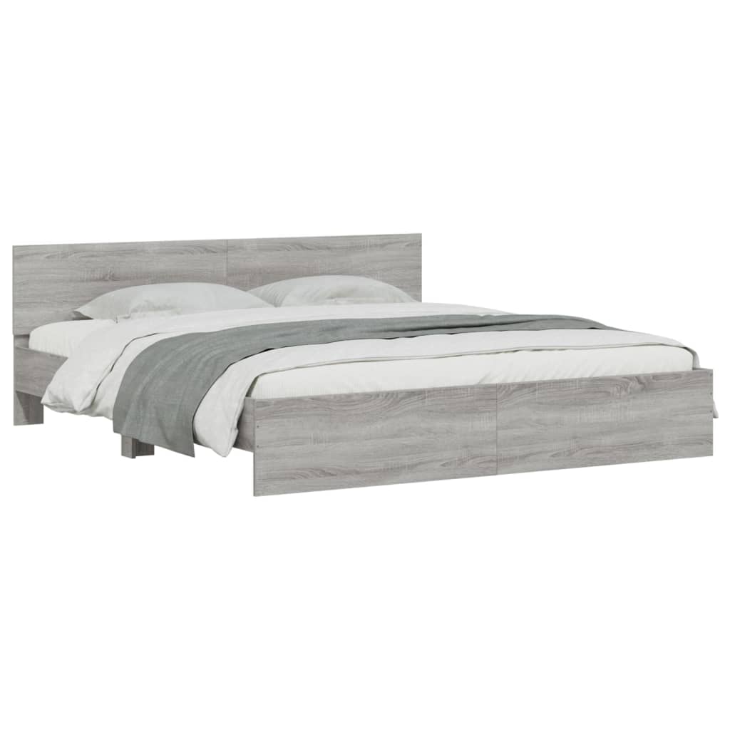 Bed Frame with Headboard Grey Sonoma 200x200 cm