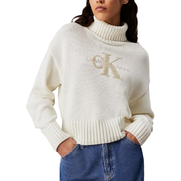 

Calvin Klein Logo Print High Neck Pullover Sweater Women sweater White J20J224229-YBI S