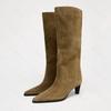 2026 New High Heels Women's High Boots Fashion Dress Pointed Toe Shoes Luxury Knee High Winter Botas Suede Mujer Chelsea Boots