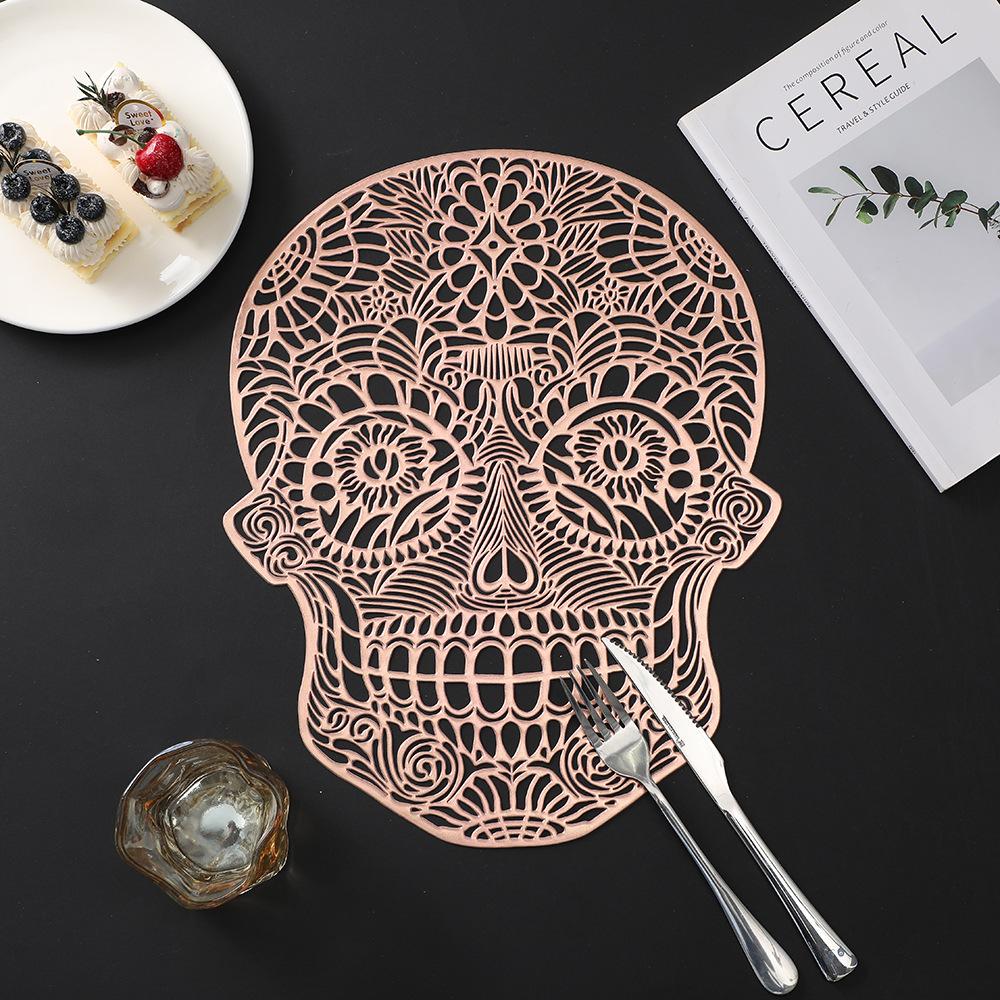 Halloween Skull PVC Placemats Hot Gold Skeleton Waterproof Anti-scald Heat Insulation Mats Table Decoration and Accessories