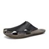 Fashion Quick Dry Men's Leather Slides Comfortable Male Slippers Anti-Slip Outdoor Half Drag Handmade Hollow Out Sandals Man Flip Flops