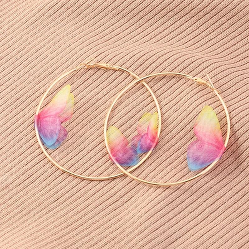 Big Round Circle for Women Girls Fashion Temperament Lady Gifts New Hot 1 Pair Double Butterfly Gold Hoop Earrings Creative Gift