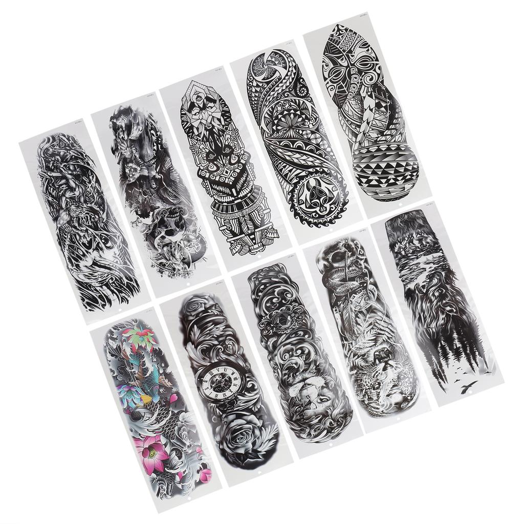 10pcs Full Sleeve Temporary Tattoos Stickers Large Unisex Watrproof Arm Fake Tattoo