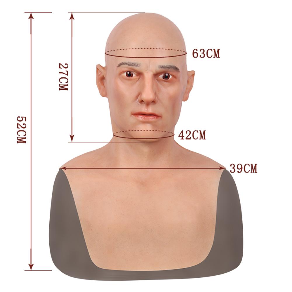 Masque de Fête Visage d'Homme Réaliste 100% Silicone Masque Facial Couvre-Tête Complet Silicone Doux Élastique pour Cosplay