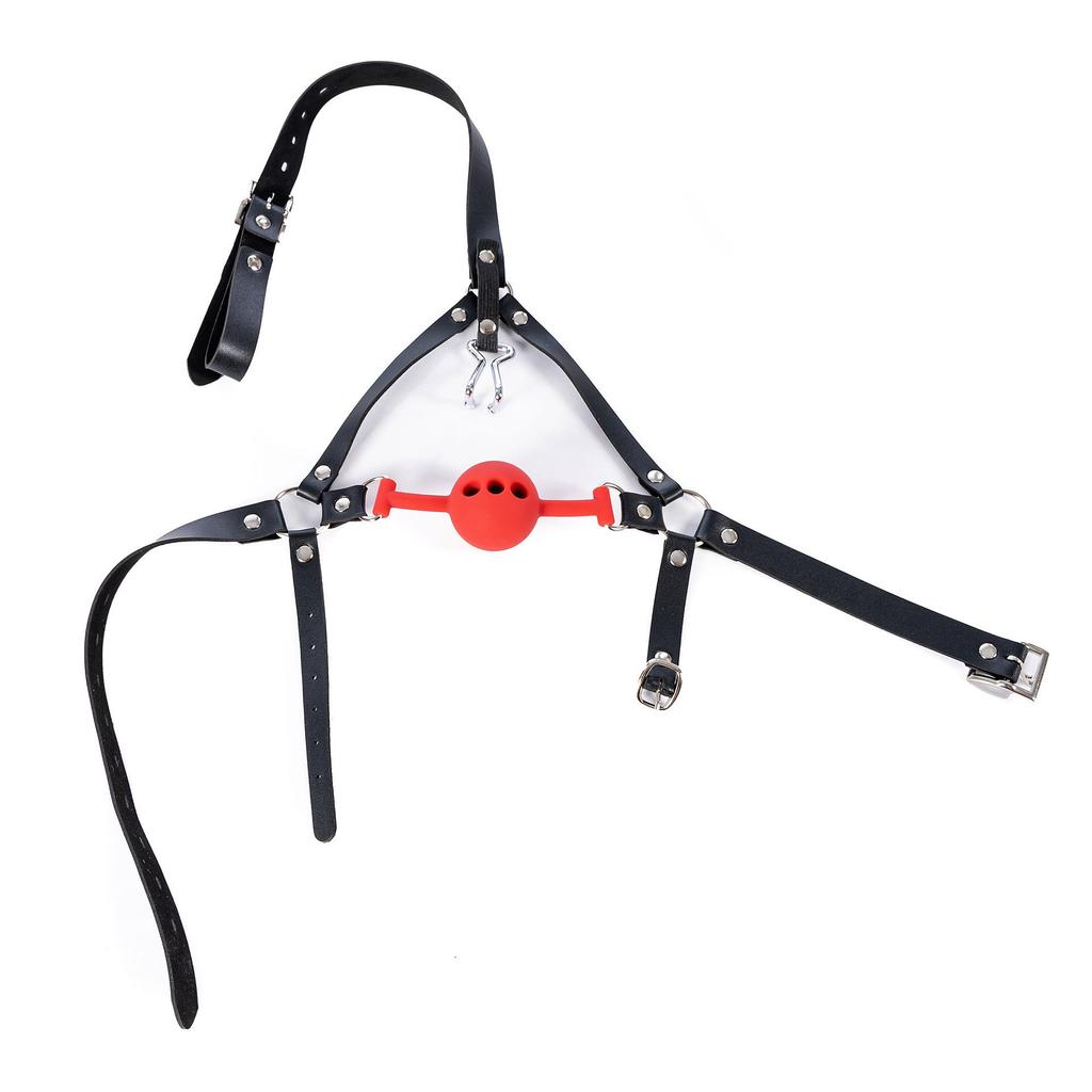 Silikon Ball Gag mit Geschirr & Nasenhaken - Adult SM Training