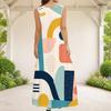 Women Plus Size Grey Black White Printed Scoop Neck Sleeveless A Line Maxi Dress
