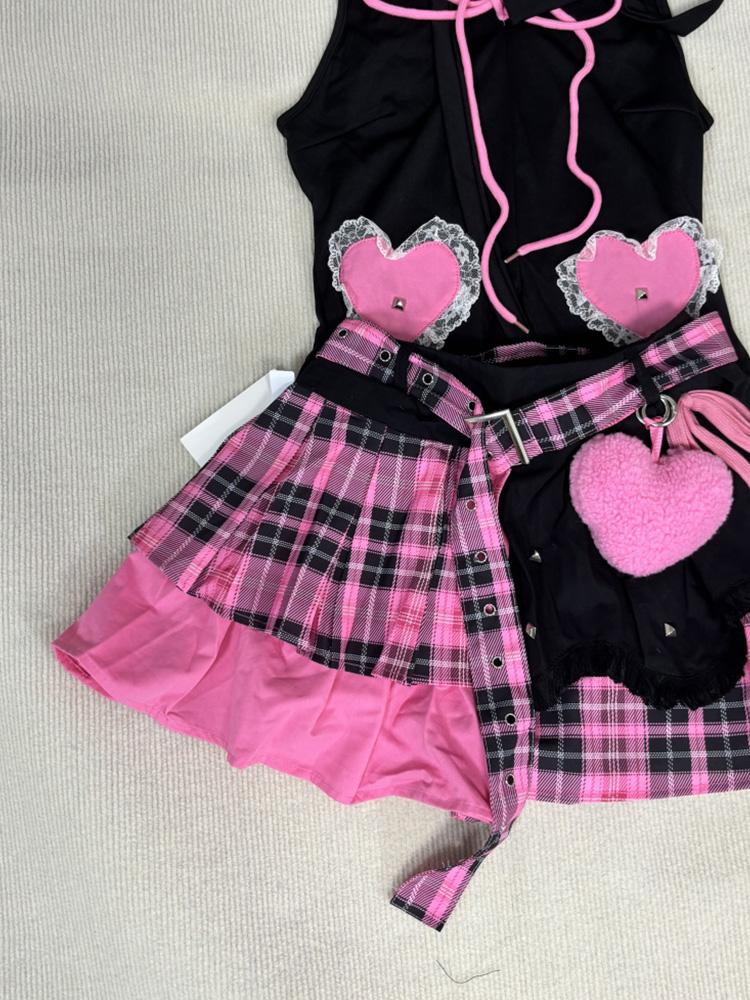 Japanese Sweet Elegant Women's 2 Piece Sets Design Lace Patchwork Y2k Tops Shorts Skirts Fashion Female Punk Outfits New 2025