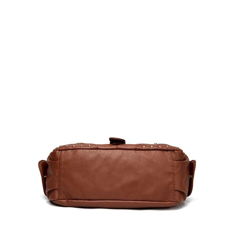 Stilvolle Lederhandtasche mit silbernen Nieten und Metallschnalle Damen Hohe Kapazität Vintage Weiches Leder Damen Lässige Schulter-Umhängetasche Reise