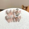 Women Long Press‑On Nails Pure‑Handmade Pink Transparent Silver Sequin Gradient Large Rhinestone Phototherapy False Nail Patches