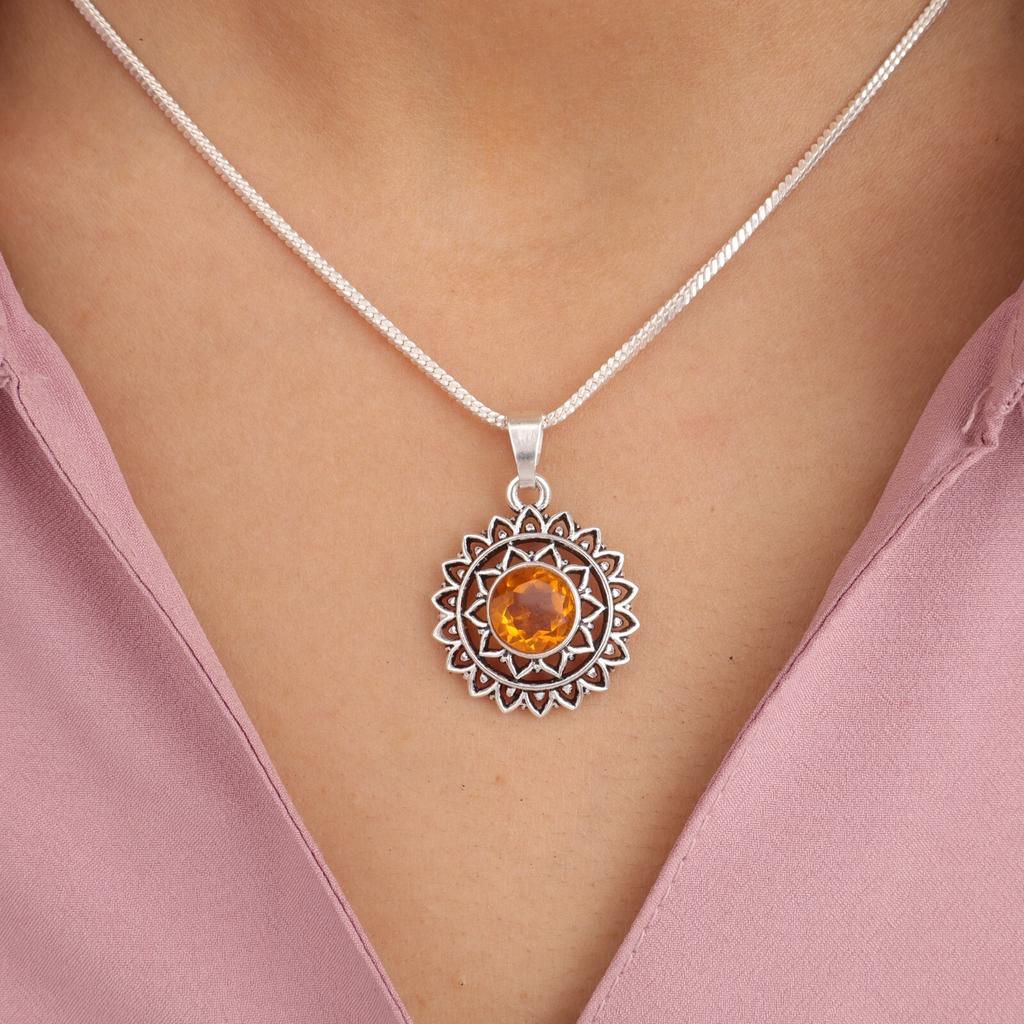 Citrine Gemstone 925 Sterling Silver Jewelry Handmade Pendant1.14" Gift For Wife CP-30-13