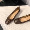 Single Shoes Women's Spring and Autumn 2025 New Suede Splicing Square Head French Bow Leopard Print Single Shoes One Pedal Ladyshoes