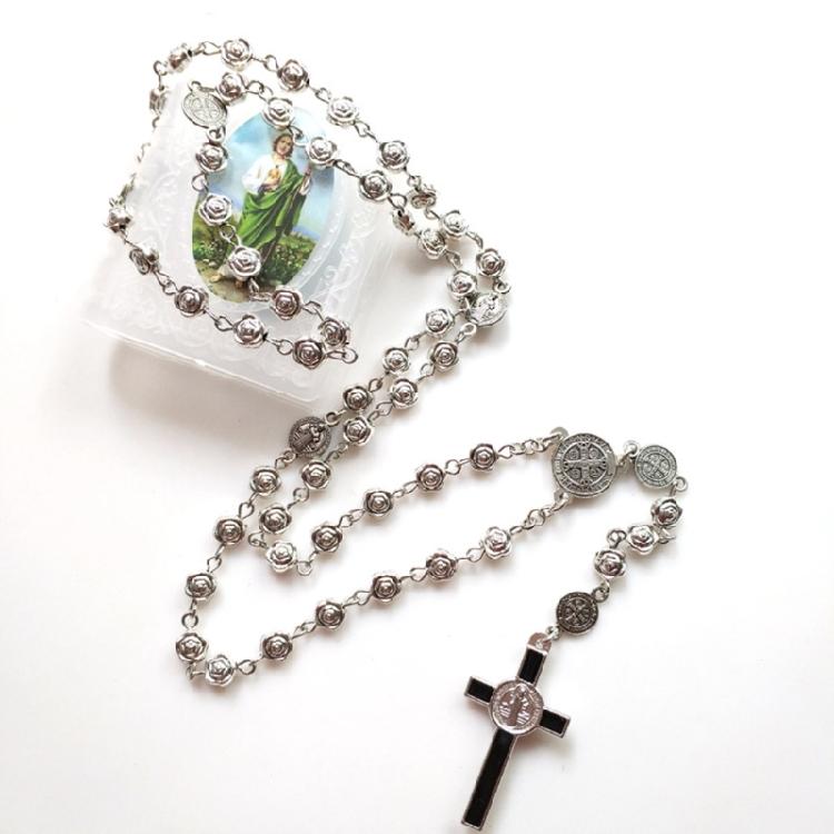 Rose Rosary Beads Rosary Necklace Catholic Prayer Silver Beads High Quality