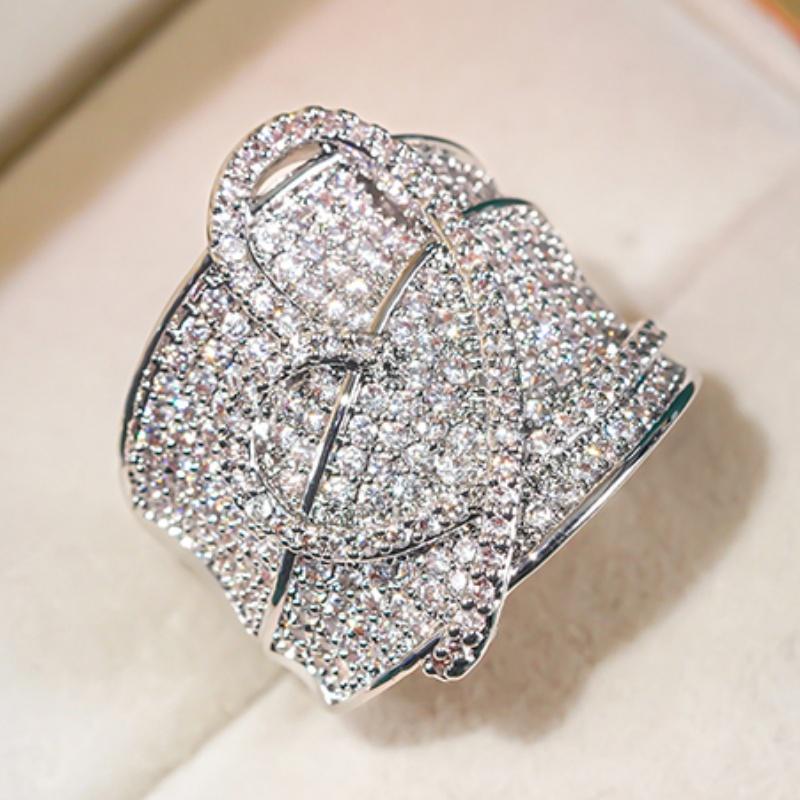 

CAOSHI Newly Designed Wide Ring for Women Gorgeous Silver Color Engagement Accessories with Brilliant CZ Stone Statement Jewelry 6
