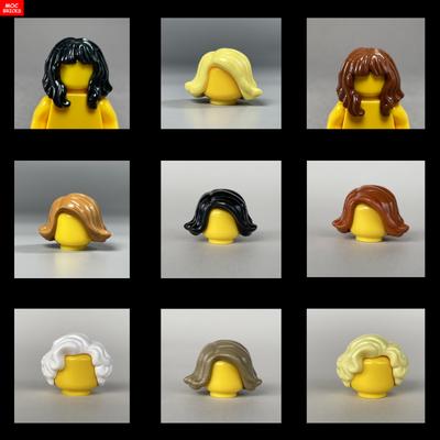 Non-Toxic 10Pcs Moc Bricks Children Women Lady Grandma Curly Wavy Short Hairs 4Cm Figure Accessories Diy Building Blocks Toys Kids Gift