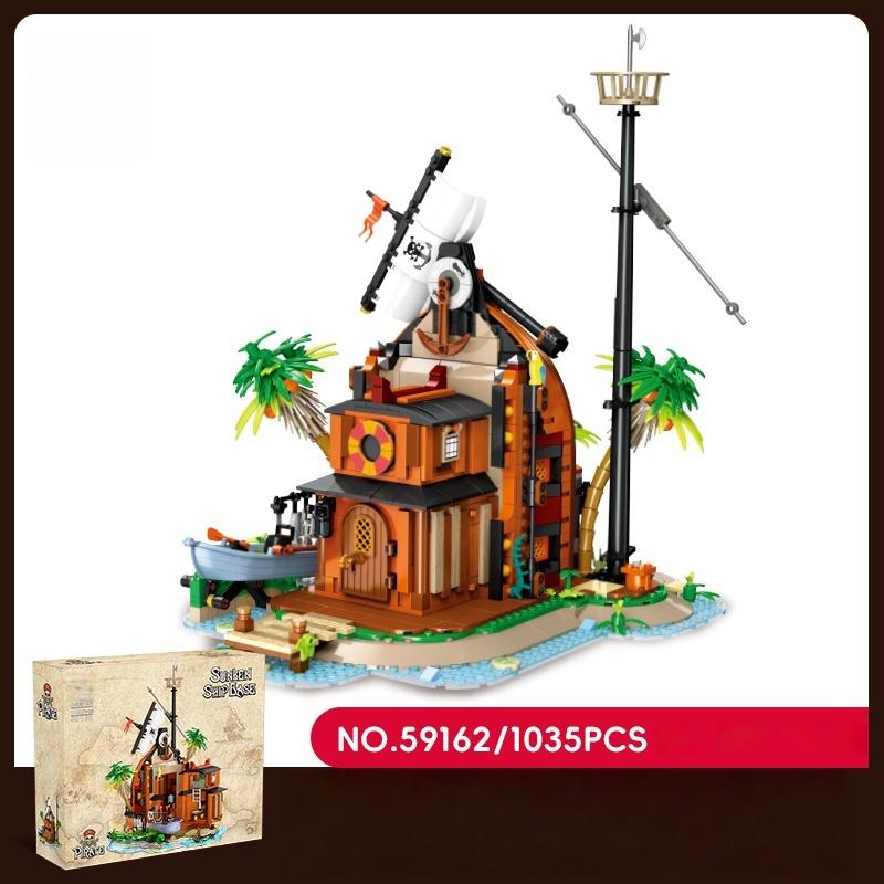 1035Pcs Pirate Building Blocks Series: Shipwreck Base Diy Assembly Toy, Creative Home Decor, Kids Birthday Toy Gift