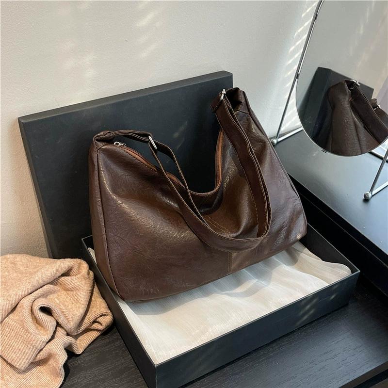 

PU Leather Commuter Fashi Vintage Casual Tote Bag Maillard Stylish Crossbody Bags for Women Texture Large Capacity Temperament кавовий