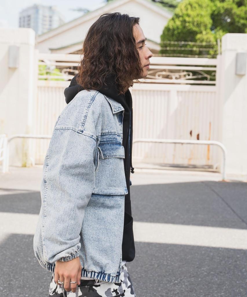 WEGO Unisex Denim Zip Korean Oversized Size Lightly Denim Finish Men's Jacket, Outerwear, Fall/Winter Outfit, Streetwear, Style, Silhouette,