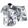 Men's Japanese Retro Floral Short-Sleeve Beach Shirt and Shorts - Plus Size Available