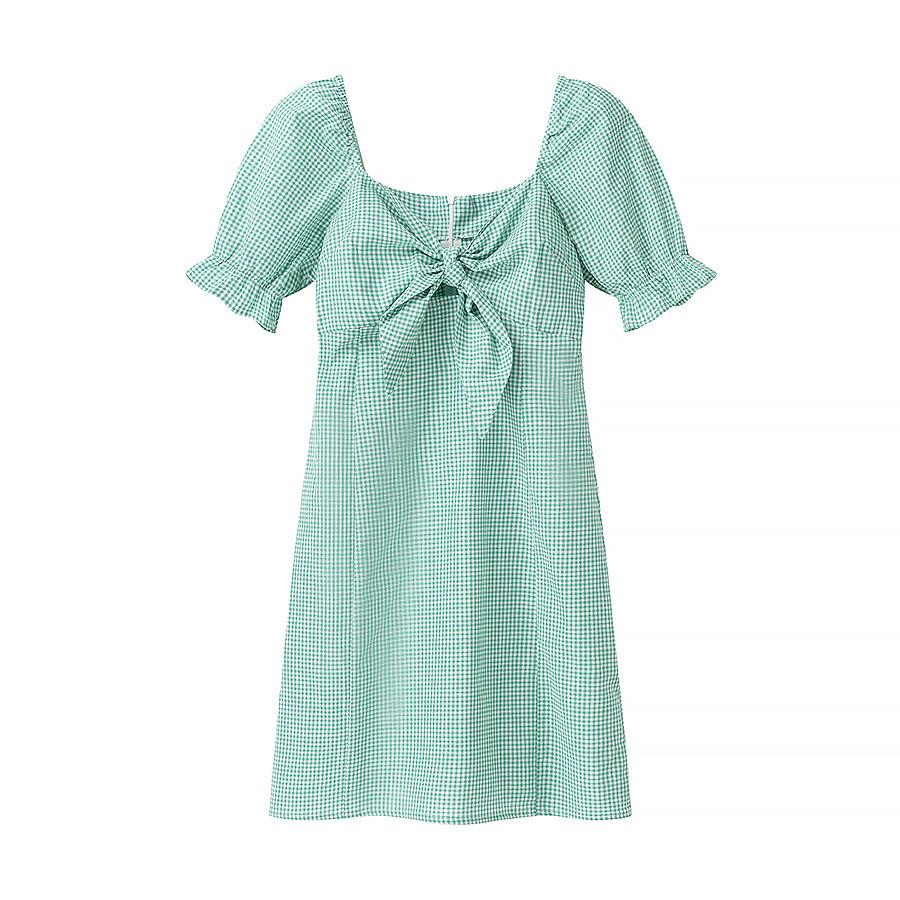 

Summer 2025 Women s Cute Plaid Dress with Square Neck and Puff Sleeves S