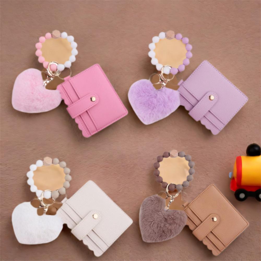 Silicone Beaded Wristlet Keychain Tassel Design Leather Tassel Wallet Keychain  Daily Accessory