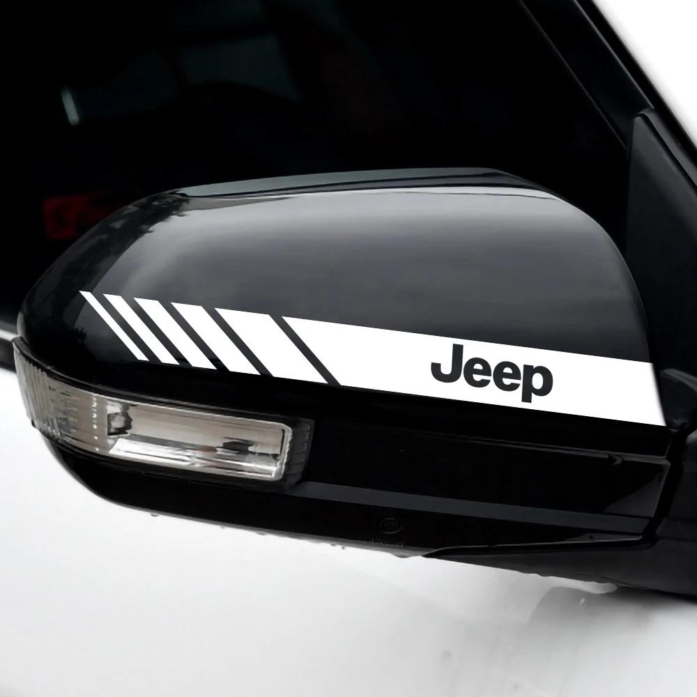 CYWXFM1 2PCS DIY Racing Stripes Car Rearview Mirror Sticker Fit for Jeep Wrangler Grand Cherokee Compass Renegade Auto Decor Accessories