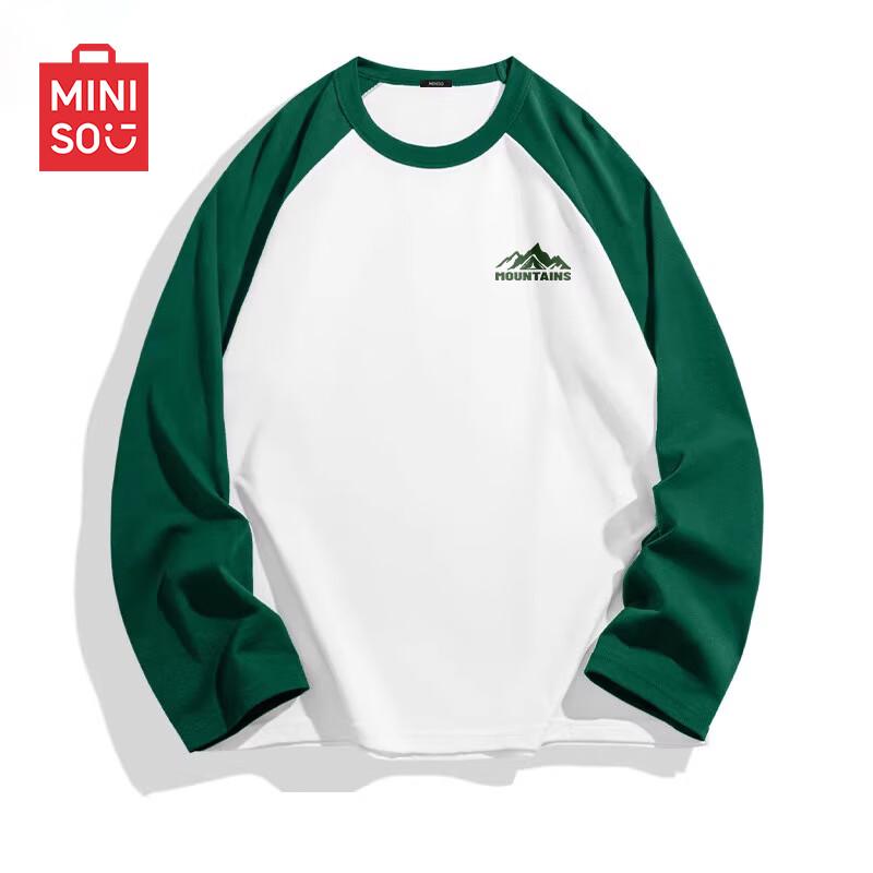MINISO Men s Pure Cotton Color-Block Raglan Sleeve Long Sleeve T-Shirt XL