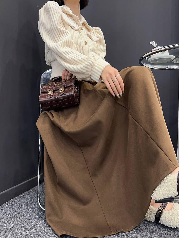 Tall Girl Extra Long Elastic Waist A-line Wool Midi Skirt – Autumn/Winter High Waist Slimming Skirt