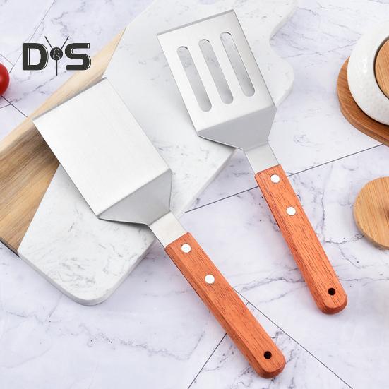 Stainless Steel Frying Spatula Set with Wooden Handle Heat Resistant Solid Turner Non Stick Slotted Spatulas for Frying Baking Flipping Turning