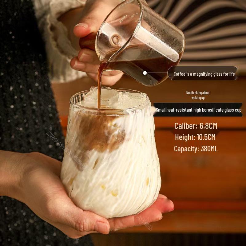 High-Temperature Resistant Wood Grain Glass Coffee Cup, Large Capacity for Iced Americano, Latte, Water - Transparent Borosilicate Glass