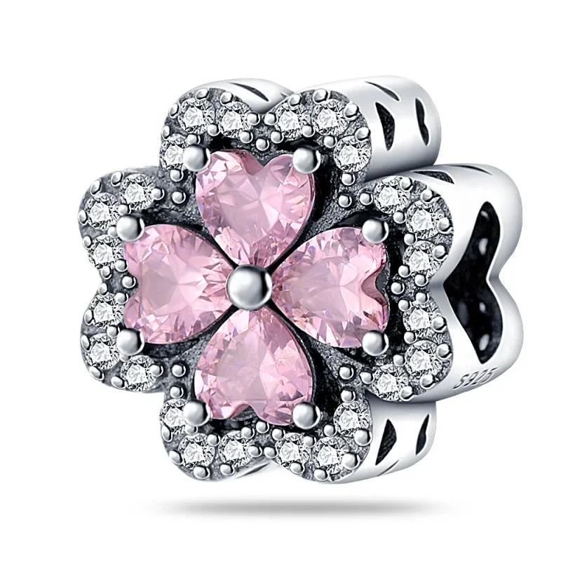 Copper Full Diamond Charms Colorful Heart Blooming Rose Round Beads Pendant Fit Original Bracelets Necklace Jewelry