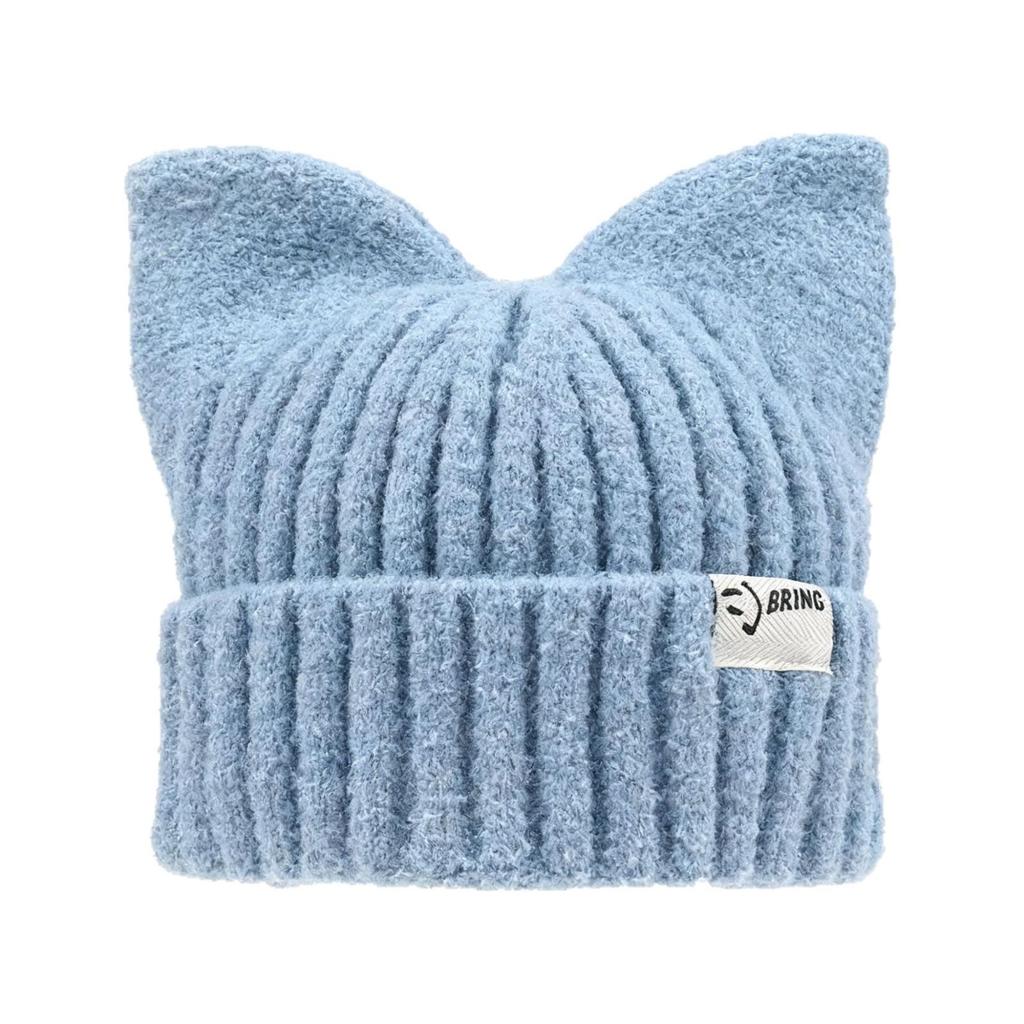 Women's Korean Fashion Cat Ear Wool Hat – Large Head Circumference, Knitted for Warmth, Shows Smaller Face, Perfect for Autumn & Winter