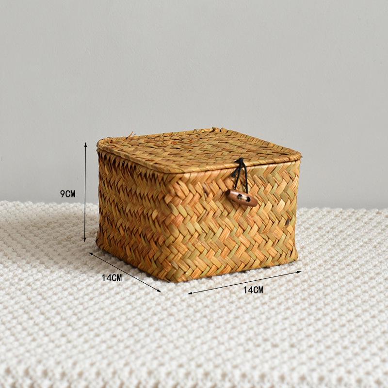 Handmade Straw Rattan Gift Basket with Lid – Woven Storage Box for Stationery & Souvenirs