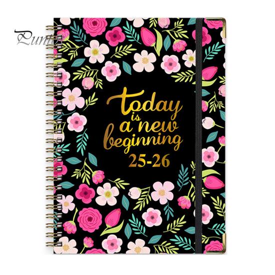 Planer 2025–2026, Juli 2025 – Juni 2026, 12 Monate, Tages-, Wochen- und Monatsplaner, Notizbuch mit Blumendruck und Spiralbindung für Zuhause, Büro und Schule