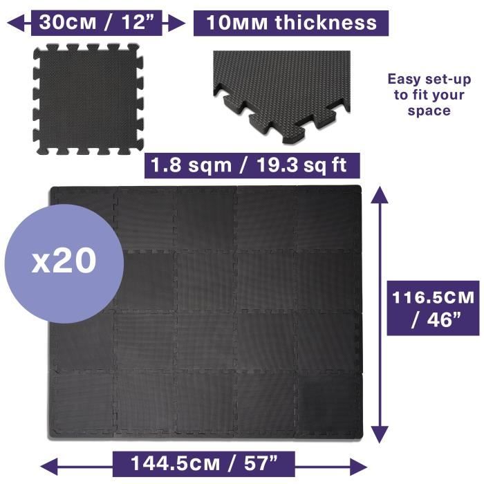 Tapis Protecteurs De Sol - MATANA - 20 Dalles En Mousse EVA - Antidérapant - 30x30cm - Fitness