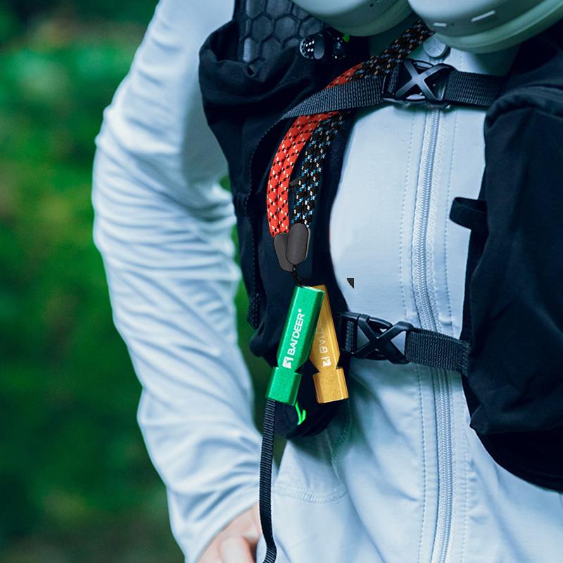 Aluminum Alloy High Decibel Whistle Keychain Double Pipe With Rope Camping Hiking Whistle 5 Colors Outdoors Portable Tools