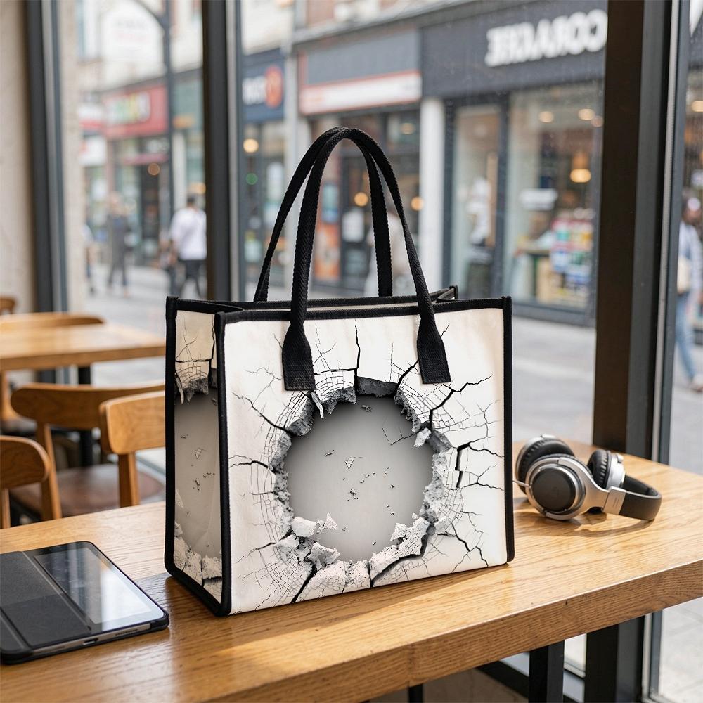Cracked Print Tote Bag Stylish Casual Large Capacity Daily Commuter Shoulder Bag for Women