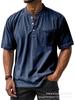 Men's Light Blue Short Sleeve Henley Shirt with Chest Pocket