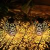 Projection Light New Solar Wrought Iron Lantern Hollow Outdoor Courtyard Landscape Garden Hanging Light Decorative Pendant
