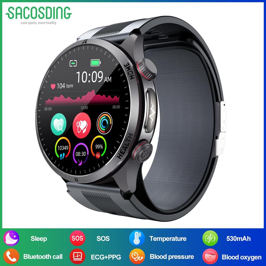 SACOSDING Nové chytré hodinky pro muže, ženy, typ vzduchové pumpy a airbagu, test krevního tlaku, 1,43palcový AMOLED displej EKG, volání přes Bluetooth