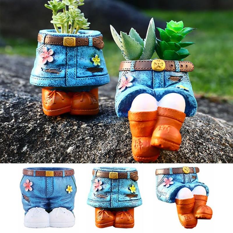 Denim Pants Flower Pot Resin Planter Pot Plant Containers Plant Holder Decor Home Ornament