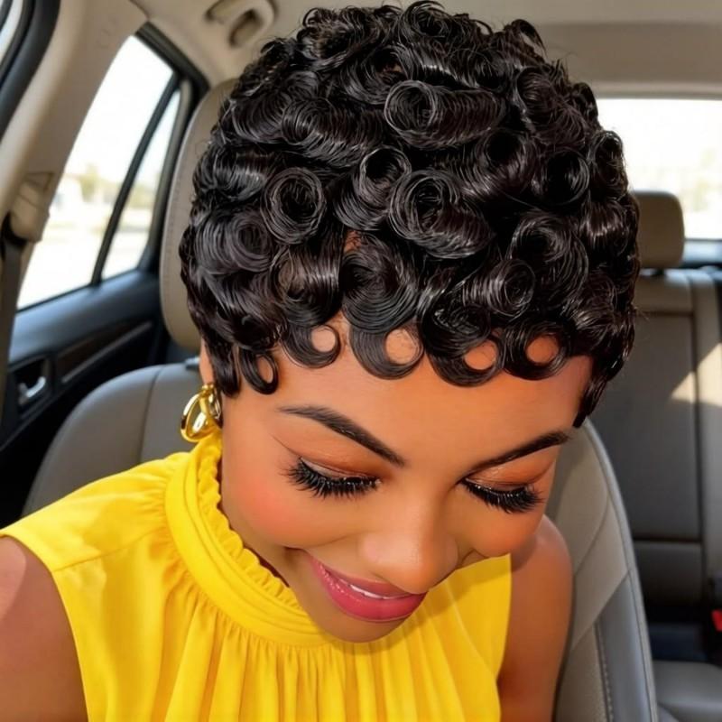 Short Curly Wig Black Women Natural Style Heat Resistant Synthetic Hair Mechanically Fashion Hairpiece