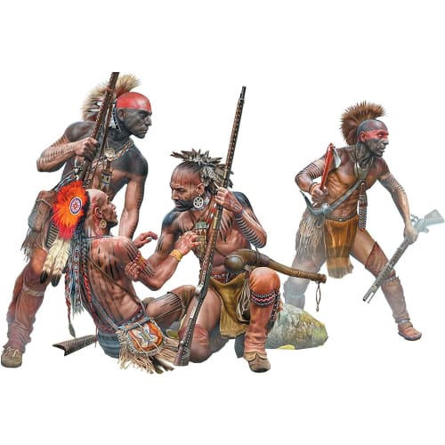 

Master Box Масштаб 1/35 Индейские войны Оборонительный круг, 4 солдата коренных американцев, XVIII век, Нет. 1 Пластиковая модель, MB35209
