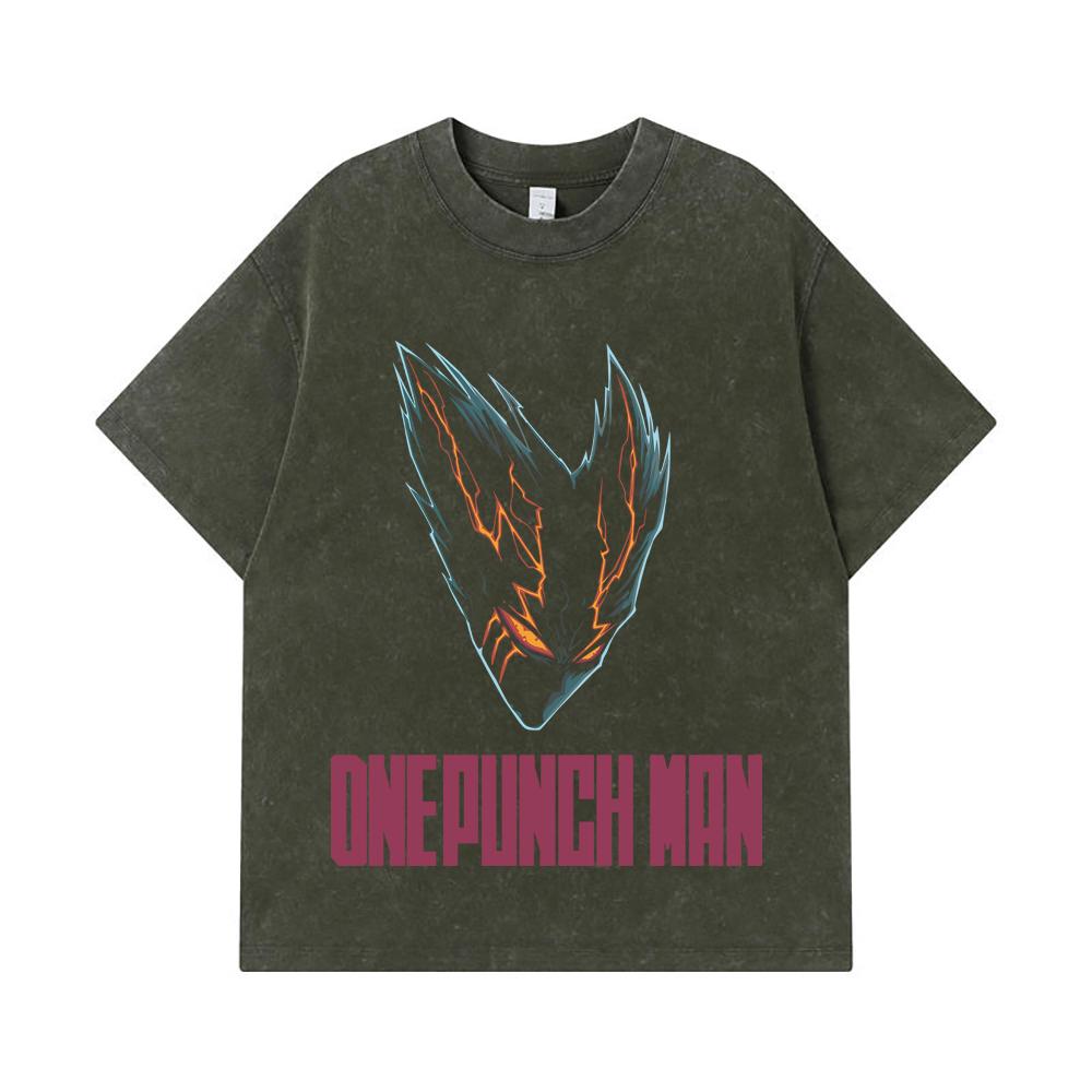 

275 GSM Washed T-shirts 100% Cotton One Punch Man V8 Garou Print Unisex Heavy Cotton T Shirt S армия зеленый