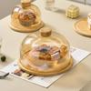 Simple Wood Round Fruit Dessert Tray Retro Bamboo Wood Cake Tray Home Living Room Table Fruit Snack Dessert Plating Glass Cover