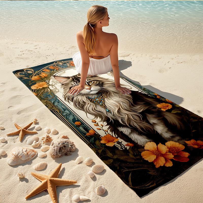 1Pc Maine Coon Cat Portrait Beach Towel Quick Dry Multiuse For Beach Pool Gym Yoga Home Travel Christmas Halloween Xmas Gift G1242